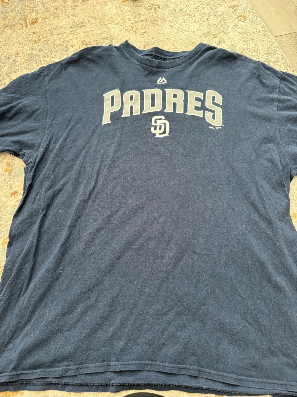 Majestic Navy and White Logo Crew Neck Tee